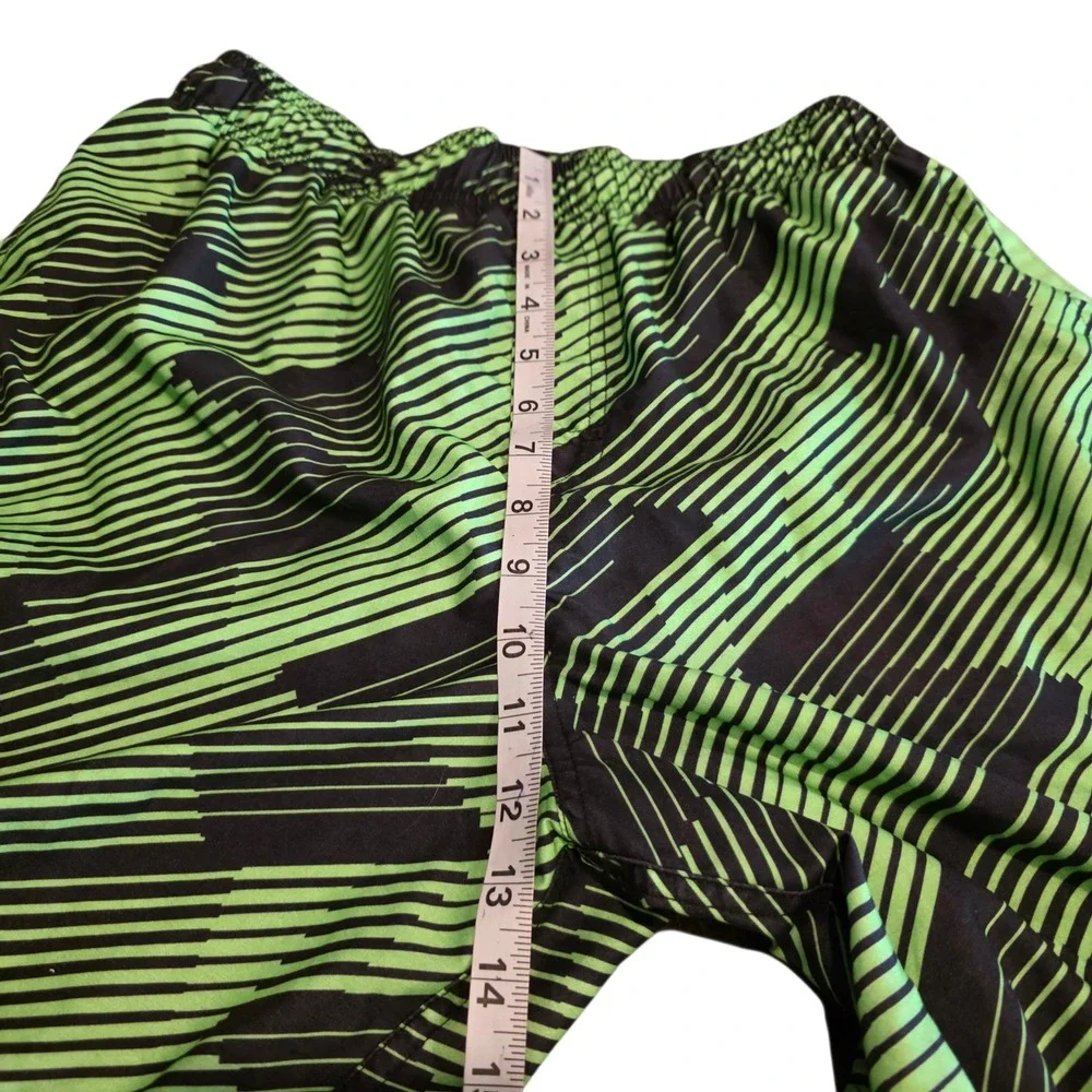 Nike Swim Trunks Green Black Striped Board Shorts Mesh Liner‎ Kids Boys Large